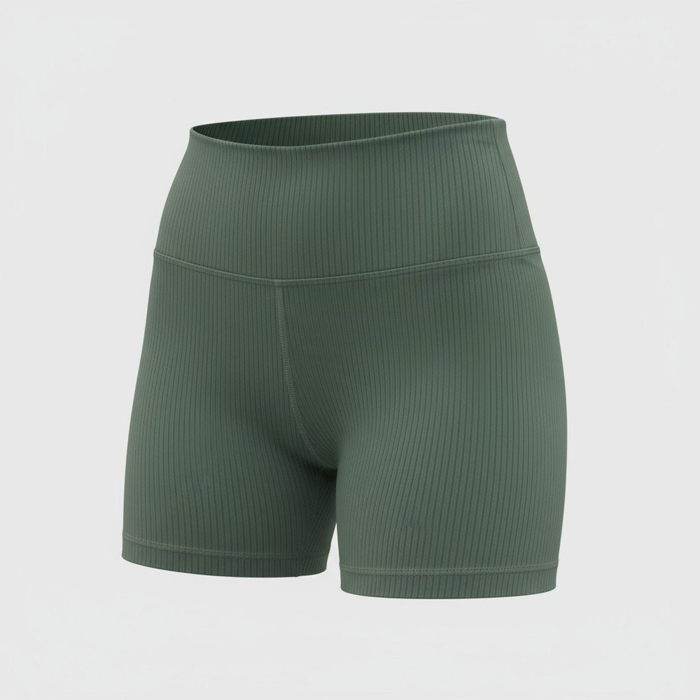 90 Degree by Reflex Green Biker Shorts M Ribbed High Waisted Athleisure Gym Yoga